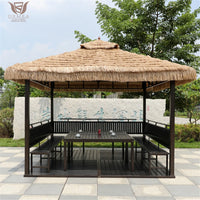 VTX-2069669 Aluminum Alloy Thatched Gazebo Mosquito Netting Waterproof Canopy Outdoor Windproof Patio Pavilion Tiki Hut Sun Shade