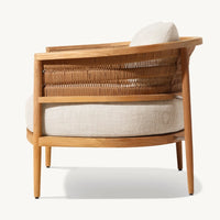 VTX-3183781 NUSA Modern Design Fields Cane Chair Teak Rattan Lounge Outdoor Fabric Cushion Living Room Home Furniture Armchair