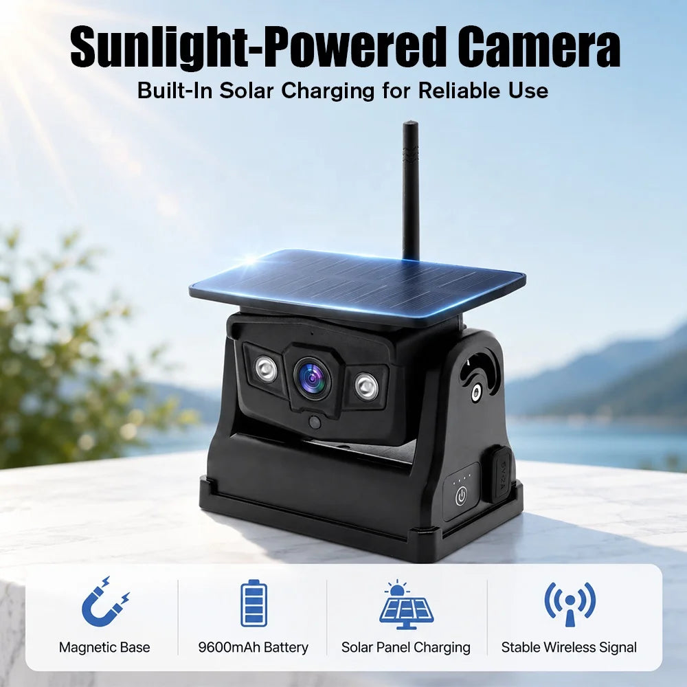 Wireless Solar Battery Outdoor Camera with Magnetic Base for Trucks, RVs, Trailers, and Campers - 1080P, Waterproof, 100M WiFi Transmission