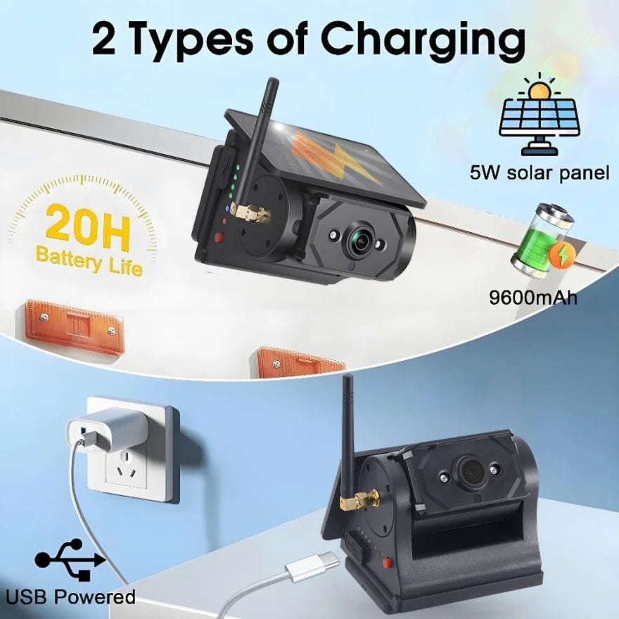 Wireless Rear View Camera System with Solar Panel for Cars and RVs, 1080P Resolution, Waterproof, 7-Inch Display