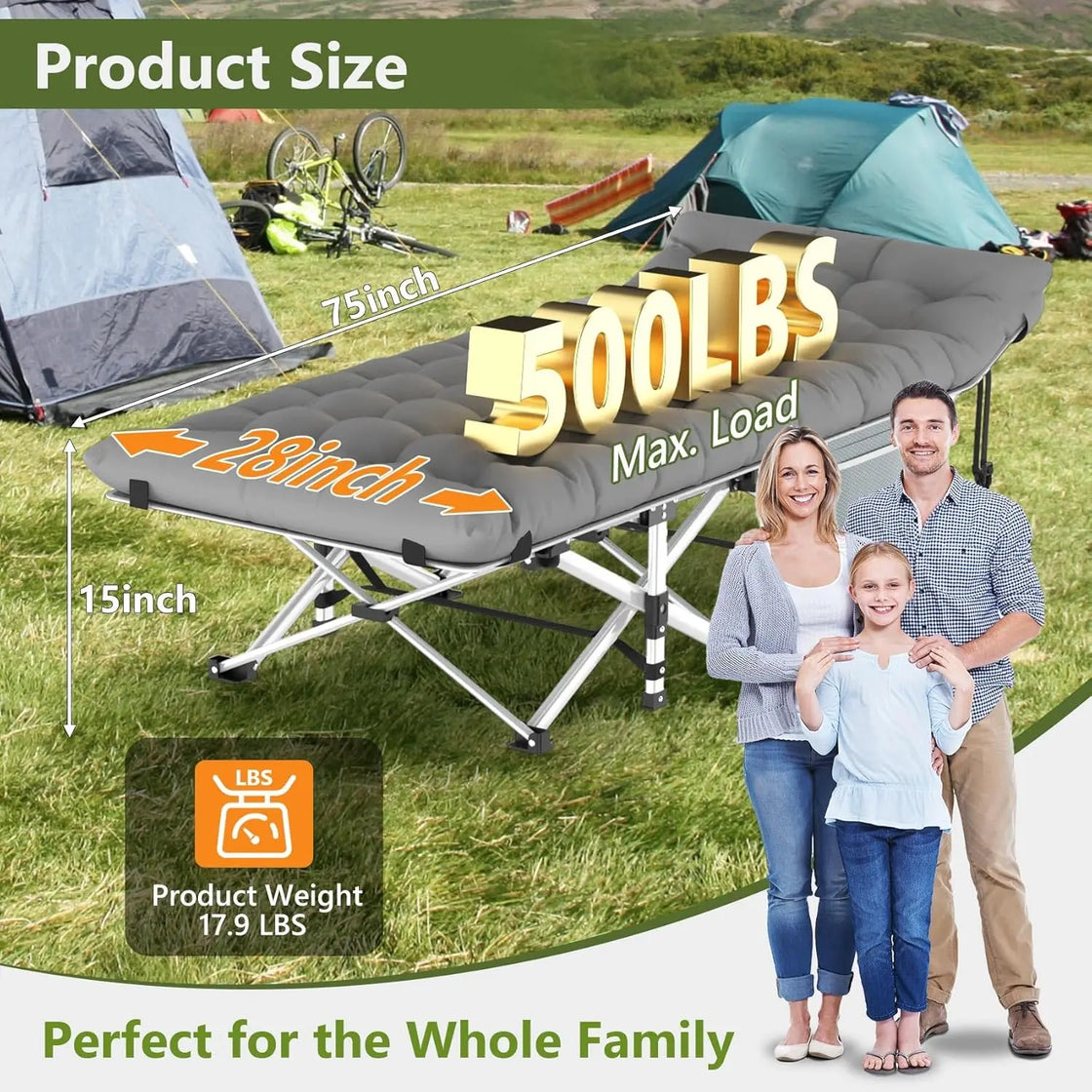 Portable Foldable Outdoor Camping Cot with Mattress Cushion, Steel Frame, Modern Design
