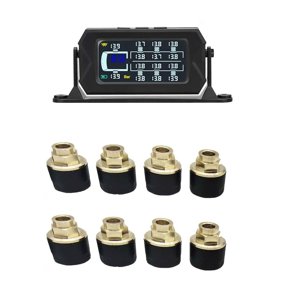 Heavy Duty 12-Wheel Tire Pressure Monitoring System for Truck and RV, Model FGS-20, 433.92MHz, LCD Display, Real-Time Monitoring
