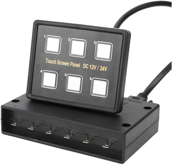 VTX-8235813 Universal 12V 24V 6 Gang LED Touch Screen Panel Sealed Control Box Trucks Jeeps ATV/UTV Cars Marine Boats RV Home