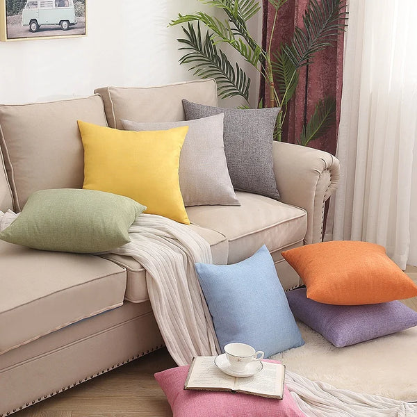 VTX-7087653 Nature Solid Color Linen Cushion Covers Pillow Decor Home Eco-Friendly 19.7 x 19.7 in Bedroom Living Room Sofa