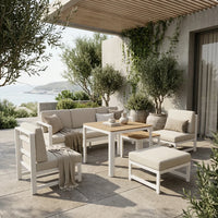 VTX-3118245 Aluminum Outdoor Sofa Set 7 Piece 3 Seater Loveseat 2 Chairs High Low Tables Modern Waterproof Durable Eco-Friendly