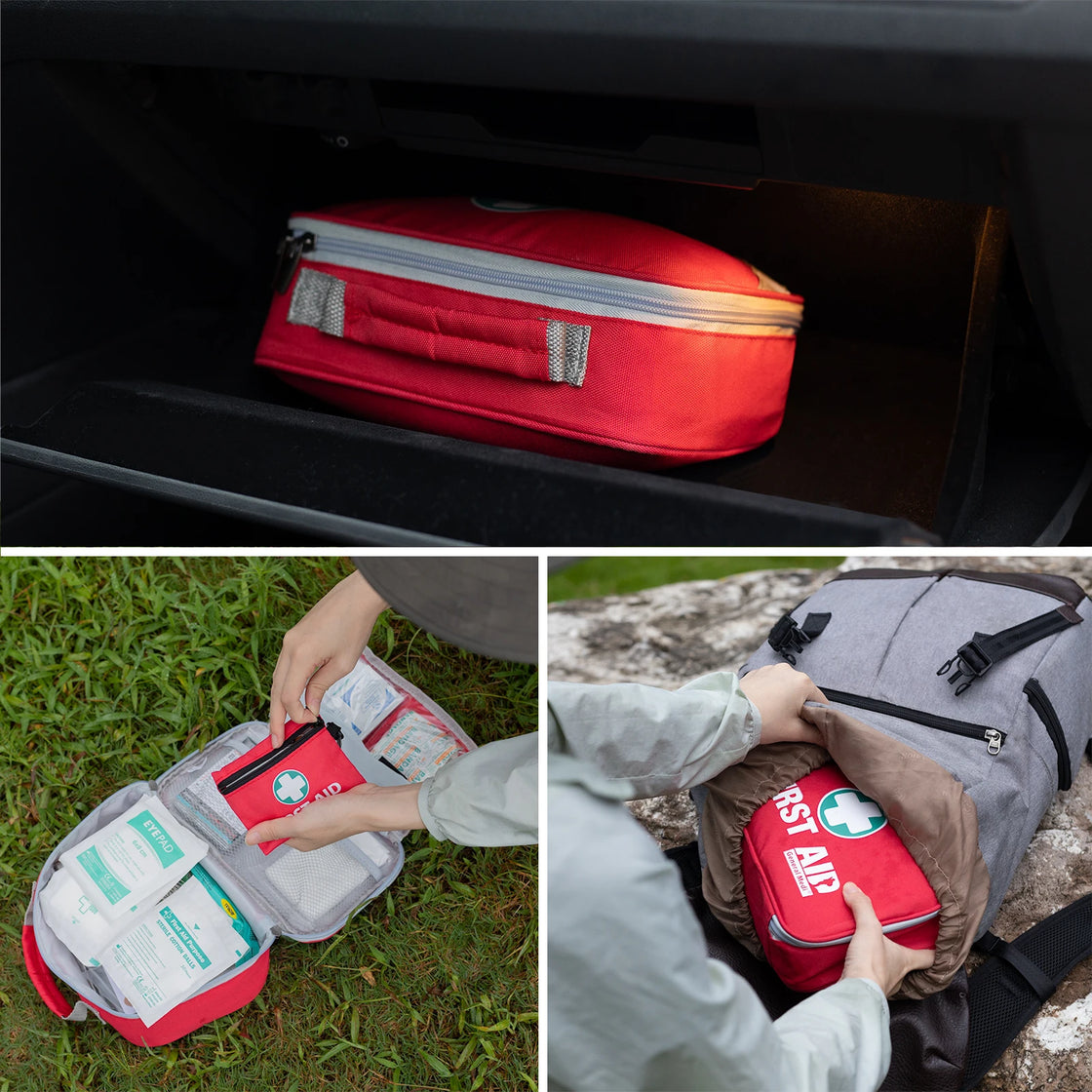 258 Piece First Aid Kit Red for Travel, Vehicle, Outdoor, and Camping Emergency Care