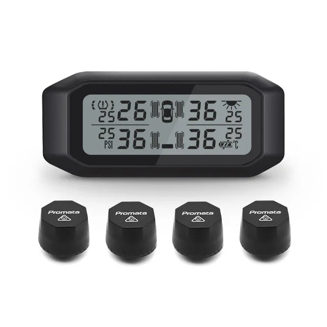 Universal Digital Tire Pressure Monitoring System with 4 Sensors, 12V, Black