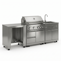 VTX-2921637 Commercial Food 304 Stainless Steel Outdoor Kitchen Modular L Shaped BBQ Island Home Prep Space Cooking Breakfast