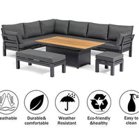 VTX-3347621 YASN Teak Table Modern 7 Piece Sofa Aluminum Patio Set Outdoor Furniture Contemporary Garden Living Room Balcony