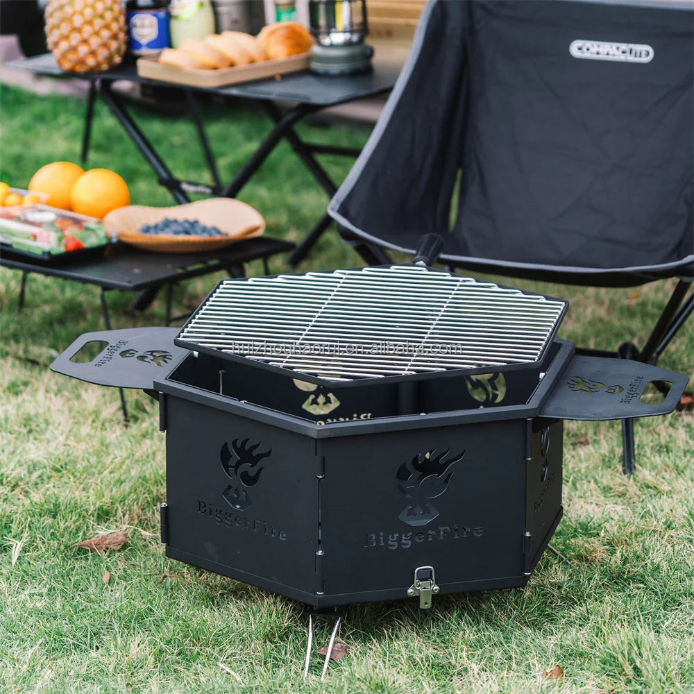 Outdoor Portable Charcoal BBQ Grill, Adjustable Height, Easy Assembly, Steel Construction, Black