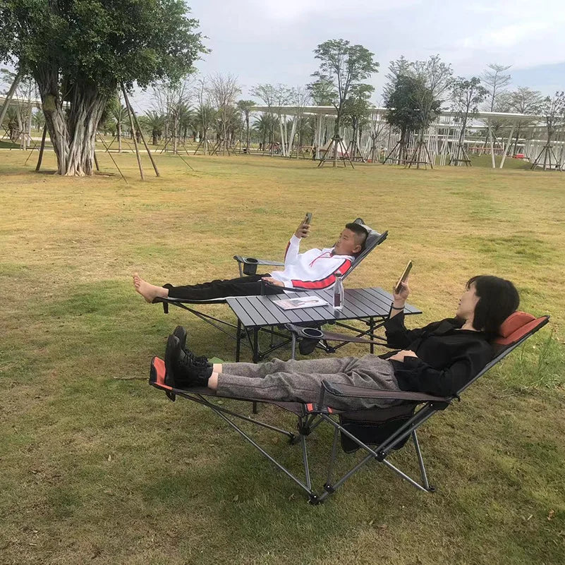 Folding Portable Camping Chair with Steel Frame and Oxford Fabric, 165x53x70cm, Weight Capacity 120-150kg