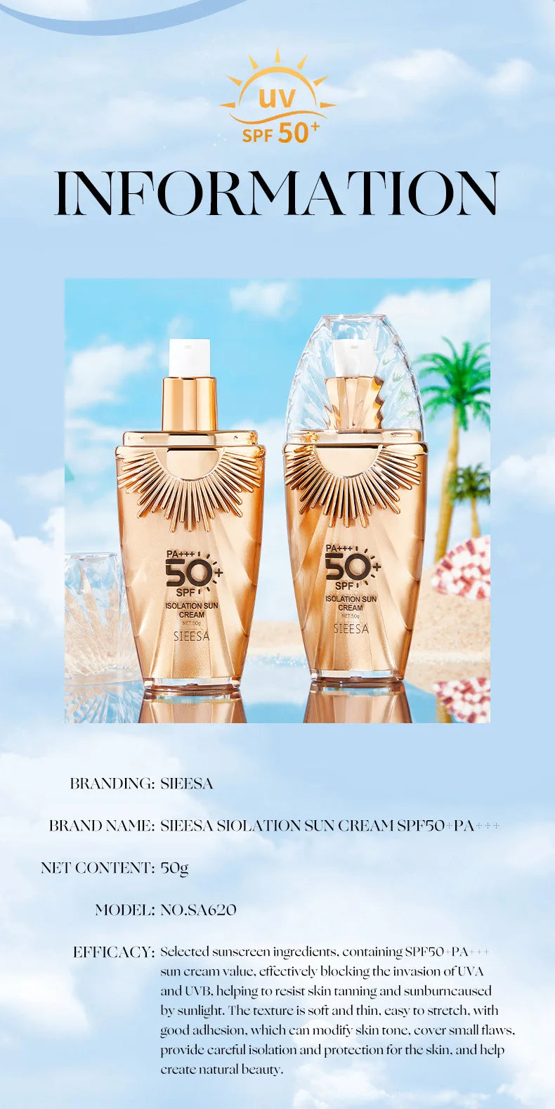 SIESA Sunscreen SPF 50 Transparent Isolation Cream with Vitamin E and Exosomes for All Skin Types