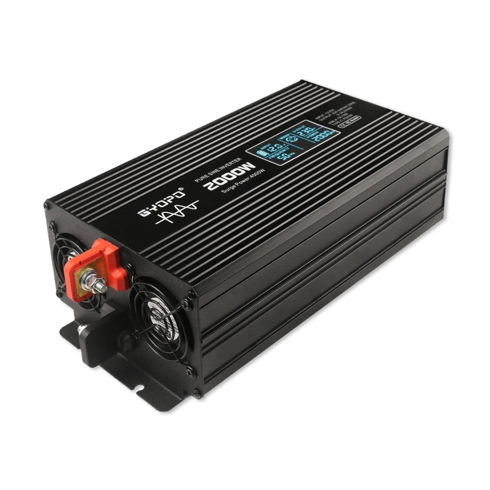 2000 Watts DC/AC Inverter with LCD Remote Control, Pure Sine Wave Output, Off-Grid, 4000W Peak Power, Black, 1 Year Warranty