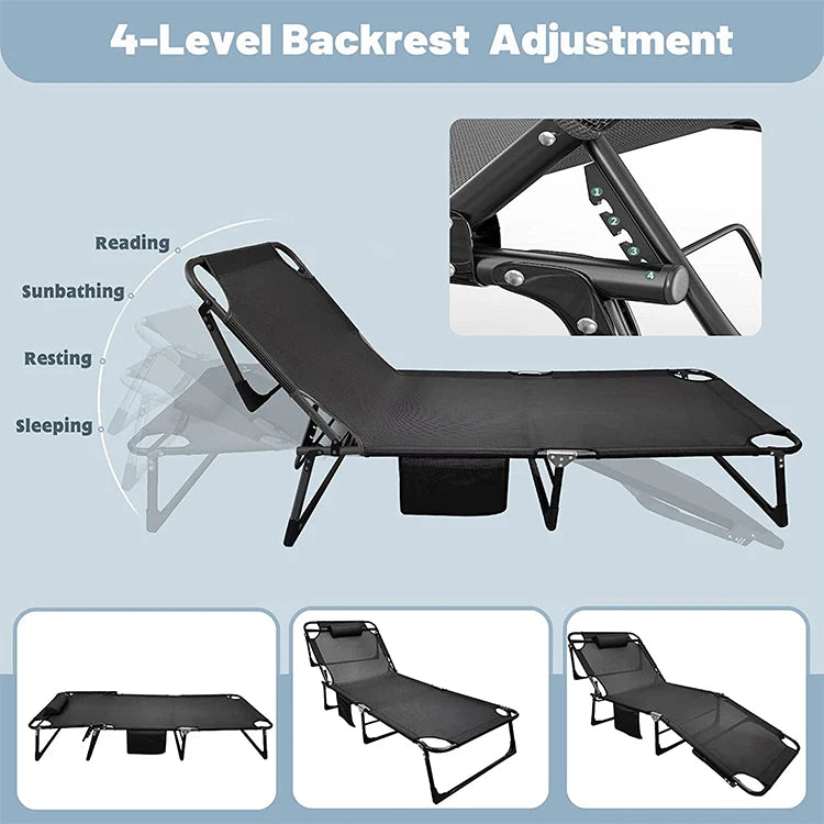 Foldable Metal Fabric Cot with Adjustable Height for Outdoor Camping and Hospital Use