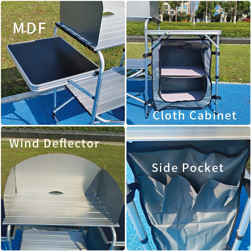 Foldable Aluminum Camping Kitchen Table with Storage Bag, Portable Outdoor Cooking Cupboard