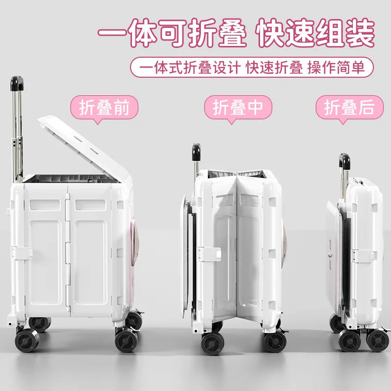 Lightweight Folding Trolley for Outdoor Camping and Food Storage, Large Capacity, Rectangle, Pink, 43*38*54CM