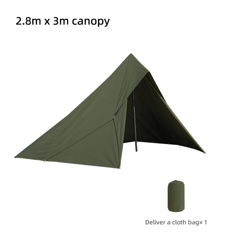 Outdoor Camping Tarpaulin Sunshade Cloth Shelter, Forest Green, 2.8m x 3m, Waterproof TC Cotton, Four-Season Use