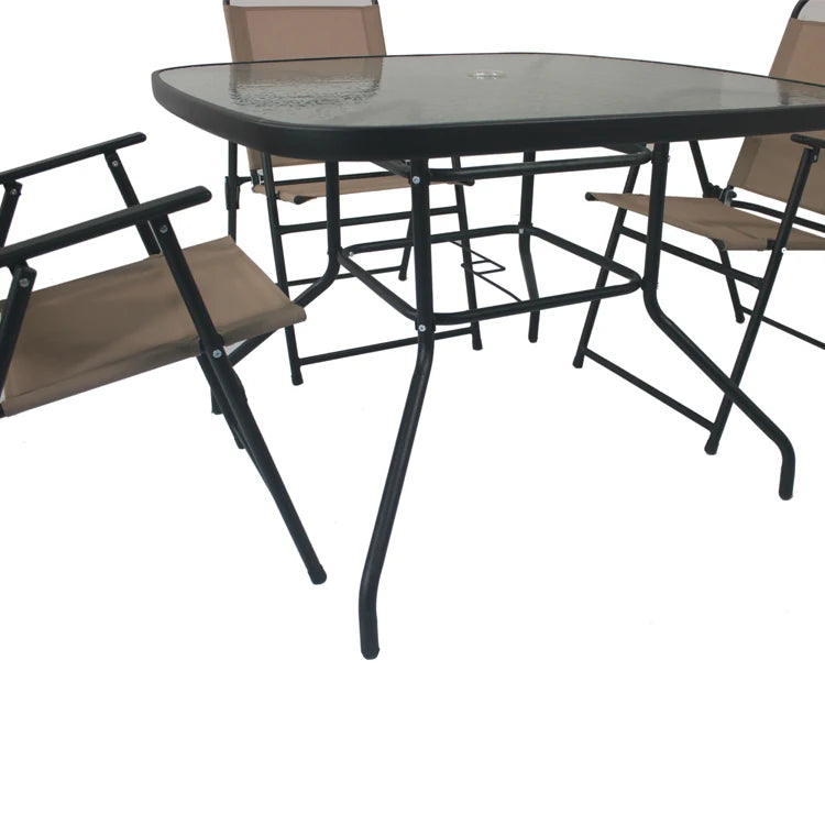 6-Piece Modern Outdoor Garden Furniture Set - Steel Frame Rattan Fabric Foldable Table and Chairs