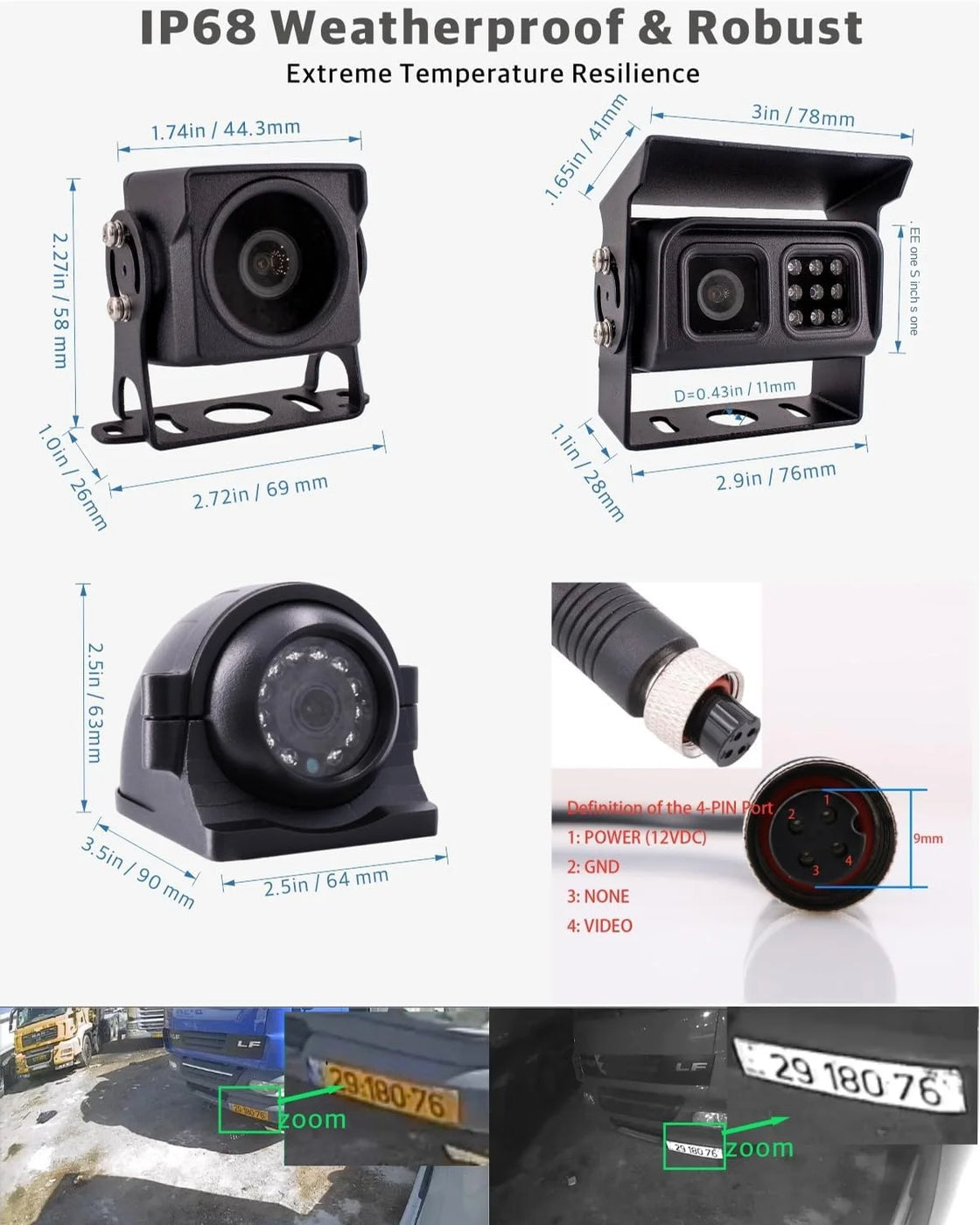 8-Channel Mobile DVR Backup Camera System with 1080P AHD Remote Monitor for Vehicles, Waterproof Cameras