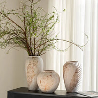 Large Ceramic Vase Set of 3 Flower Pot Brown Vintage Porcela