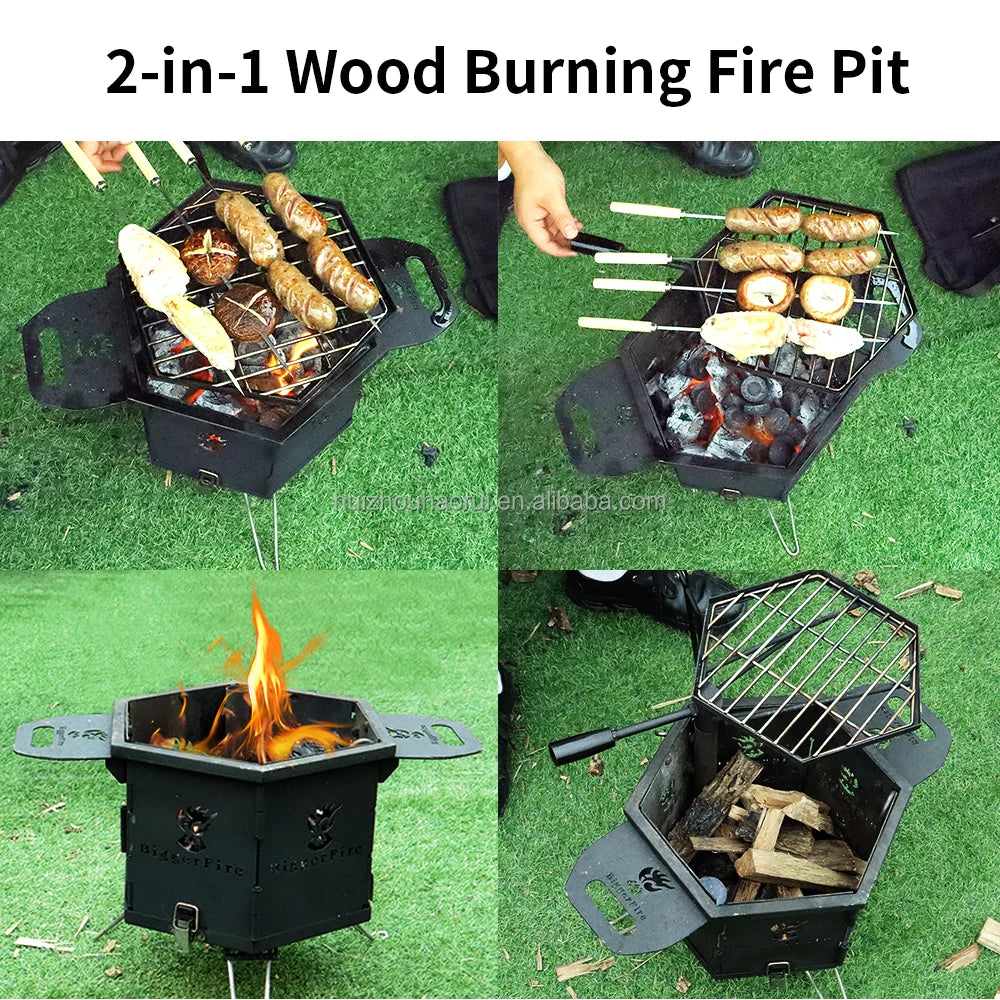 Outdoor Portable Charcoal BBQ Grill, Adjustable Height, Easy Assembly, Steel Construction, Black