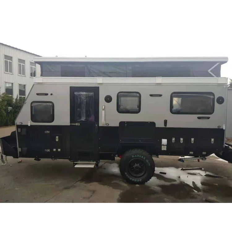 15ft Motorhome RV Caravan Toy Hauler Trailer with Customization for Camping, Aluminum and Fiberglass, 3000KG Payload