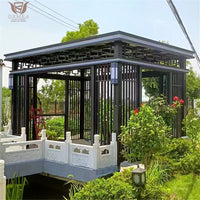VTX-2069669 Aluminum Alloy Thatched Gazebo Mosquito Netting Waterproof Canopy Outdoor Windproof Patio Pavilion Tiki Hut Sun Shade
