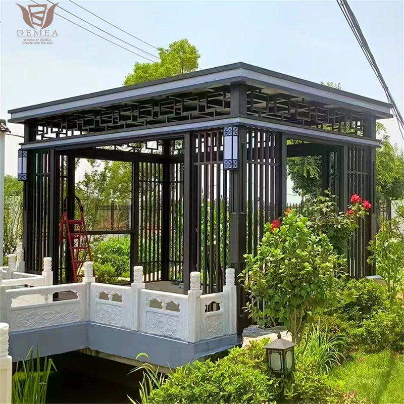 VTX-2069669 Aluminum Alloy Thatched Gazebo Mosquito Netting Waterproof Canopy Outdoor Windproof Patio Pavilion Tiki Hut Sun Shade
