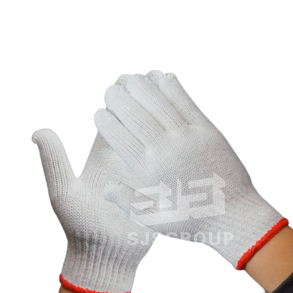 White Cotton Safety Working Gloves with Orange Edge, Model SJSCG-01, Anti-Impact and Anti-Slip