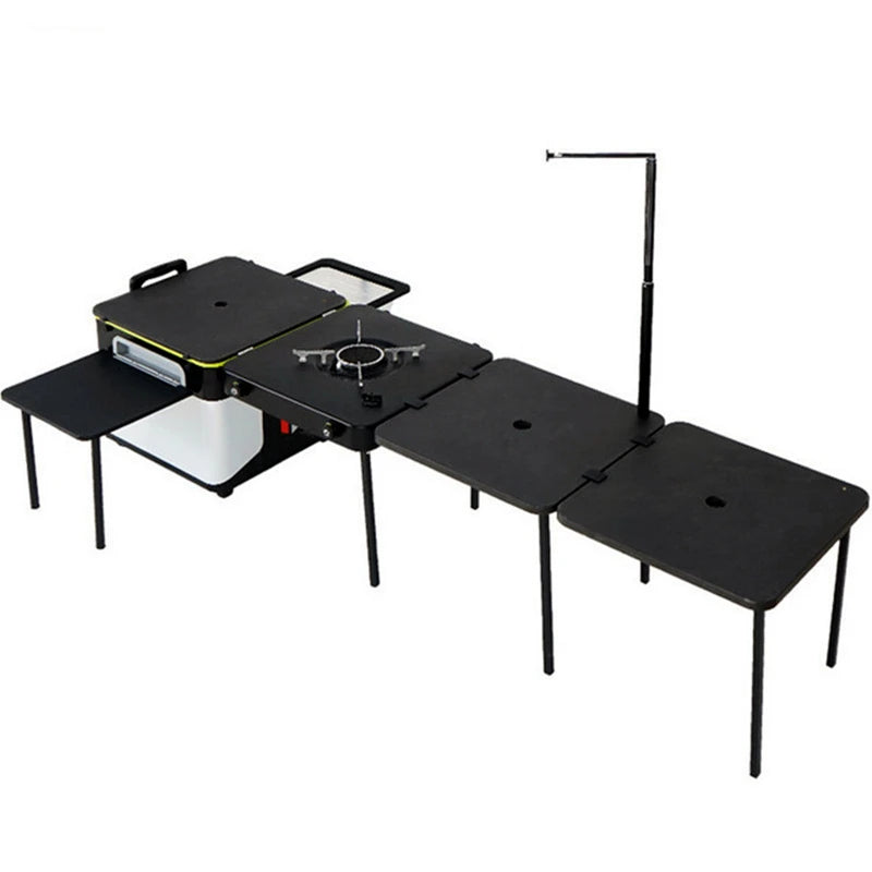 Portable Camping Kitchen Box, Foldable Mobile Picnic Table, Multifunctional Cooking Set, Steel and Aluminum, 180x103x42cm