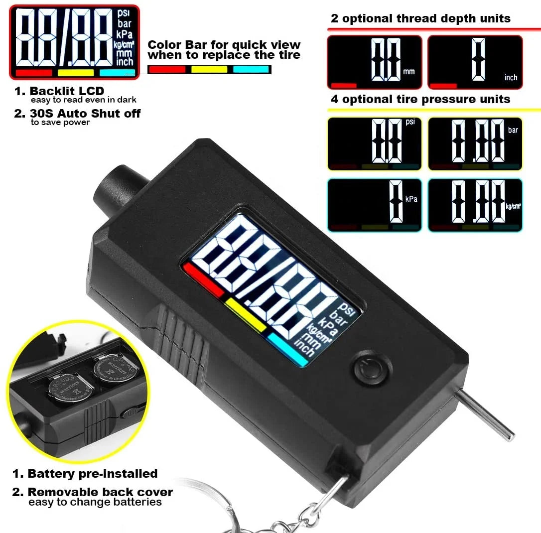 Digital Tire Pressure Gauge for Cars, Trucks, Bicycles, and Motorcycles - 0-100 PSI Measurement