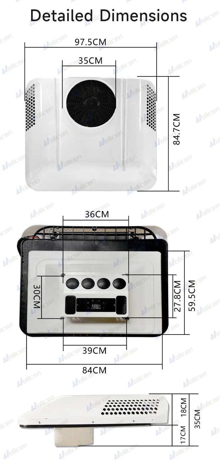 HLS-54 Smart Remote Control 12V/24V DC Roof Top Air Conditioner for Trucks, RVs, Vans, and Buses, 6000-9000 BTU