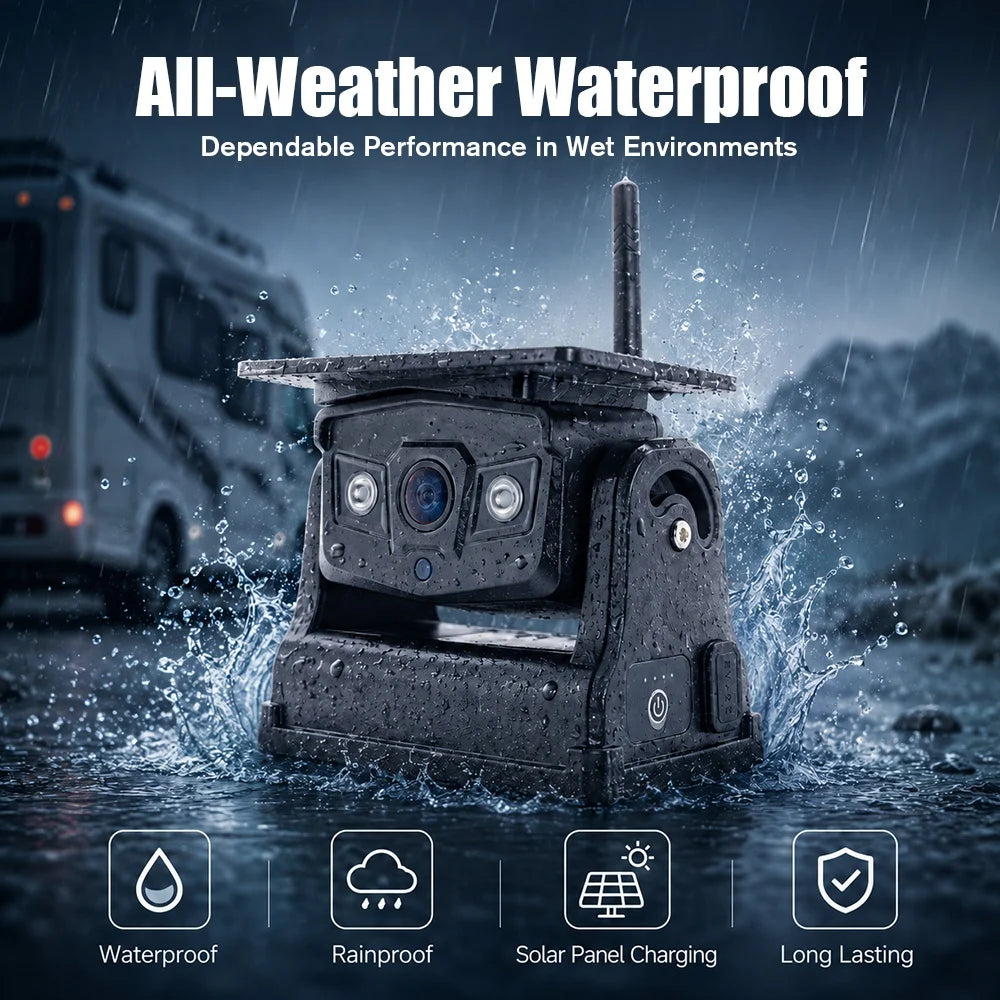 Wireless Solar Battery Outdoor Camera with Magnetic Base for Trucks, RVs, Trailers, and Campers - 1080P, Waterproof, 100M WiFi Transmission