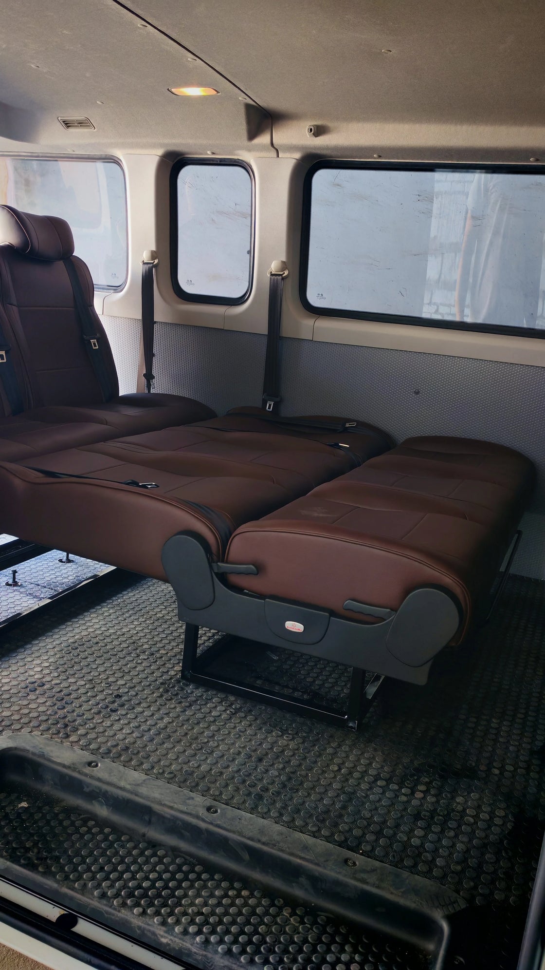 Custom Modified Leather Reclining Camper Van Seat Bed - Universal Fit, Adjustable Angle, Various Colors, Model L008F