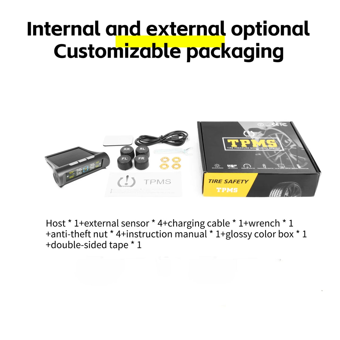 Digital Tire Pressure Monitoring System with 4 Solar-Powered Sensors for Universal Fit