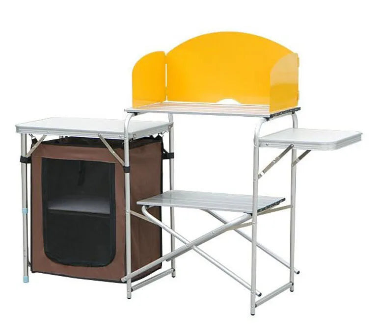 Portable Foldable Camping Kitchen Organizer, Aluminum and MDF, 176x40x80cm