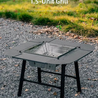 VTX-0841765 Outdoor Camping Stainless Steel Barbecue Grill Folding BBQ Stove Foldable Grilling Oven Tea-Brewing Fireplace IGT 15