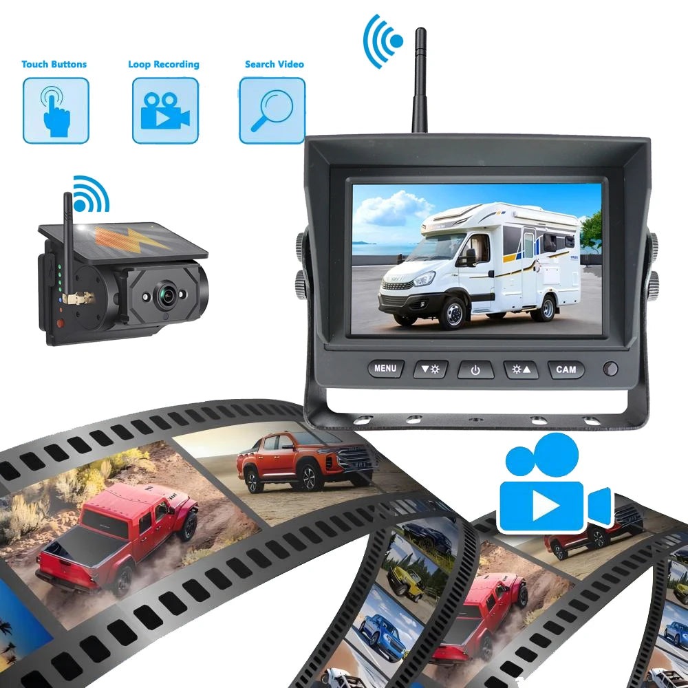 Wireless Solar Backup Camera with Magnetic Base and 5-Inch IPS Monitor for RV and Van