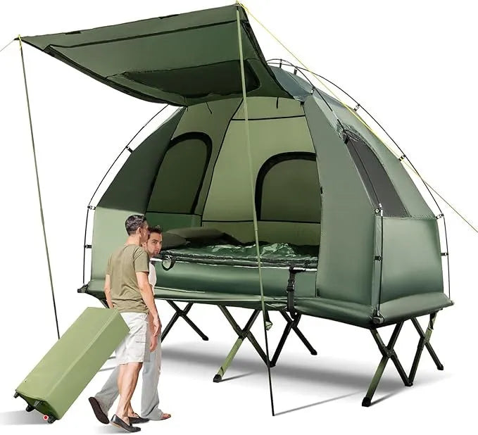 5 in 1 Elevated Camping Tent Cot with Air Mattress and Sleeping Bag, Waterproof, Portable, 77x57x74 inch