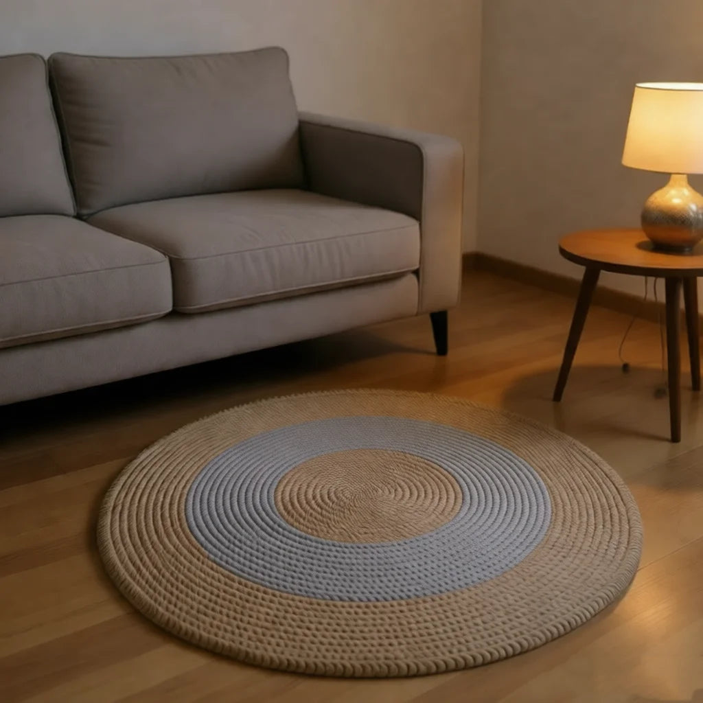 Portable Round Rug Picnic and Beach Mat - Non-Slip Reversible Polyester, 120cm Diameter