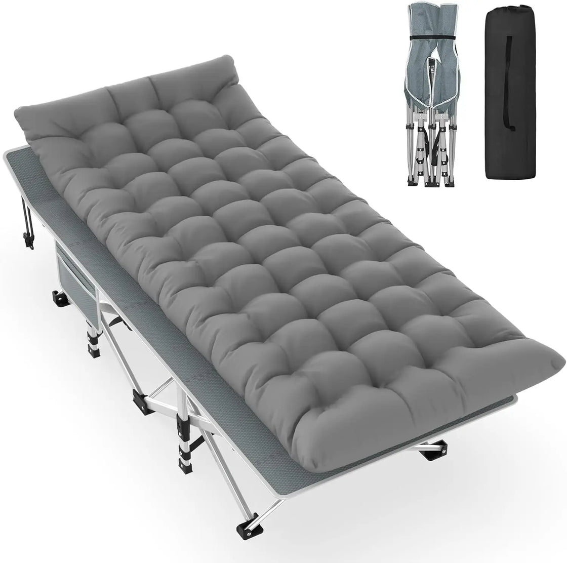 Portable Foldable Outdoor Camping Cot with Mattress Cushion, Steel Frame, Modern Design