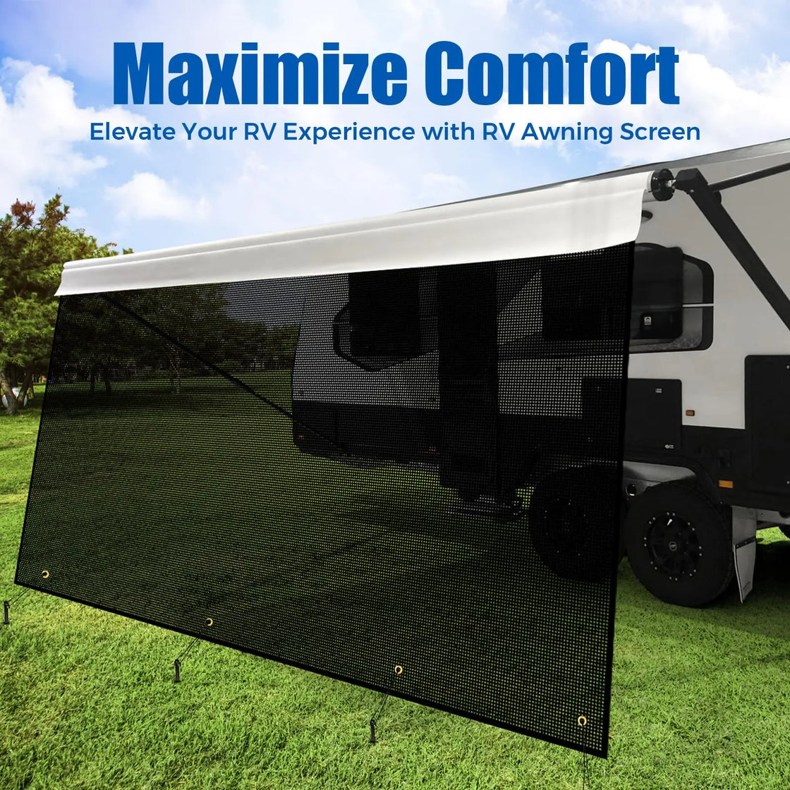 Navy Blue Mesh RV Awning for 16ft Travel Trailers and Motorhomes, UV Protection Canopy