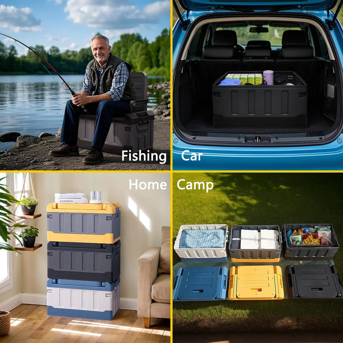Multifunctional Foldable Outdoor Camping Storage Box - Durable PP Material, Rectangle Shape, 58x34x34cm