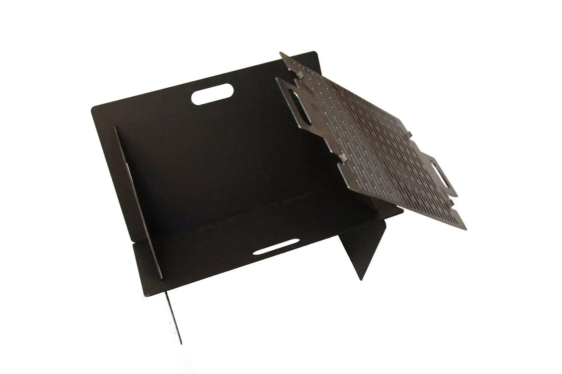 Portable Steel Fire Pit with Stainless Steel Grill for Camping and Backyard Use, Black, 570x390x275mm