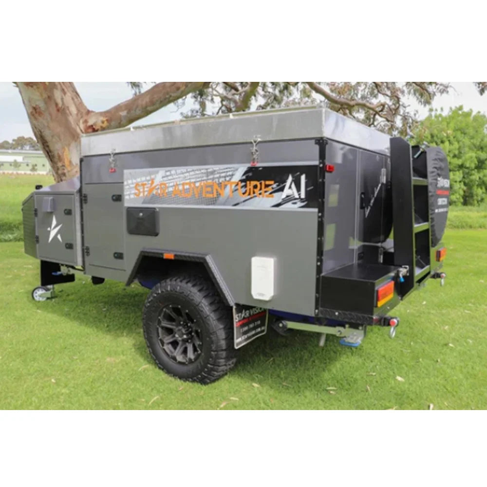 Expedition Camper Trailer with Solar Panel and Water Tank System, 13-21 Feet, Gray, 2-Person Capacity