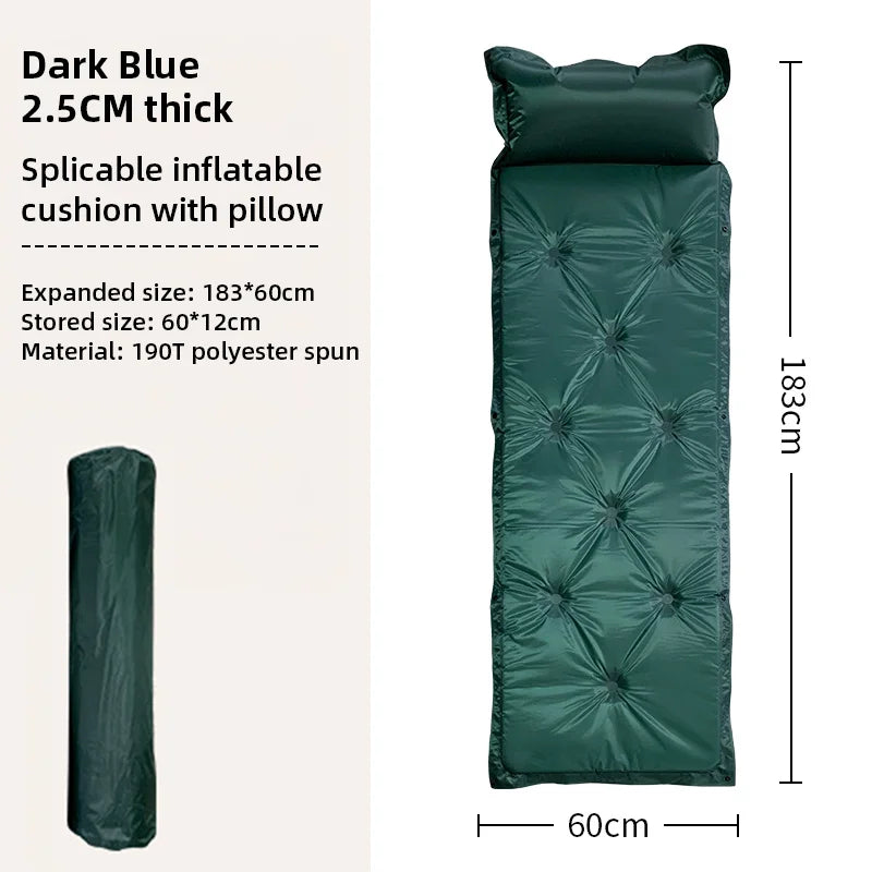 Automatic Inflatable Sleep Pad for Camping and Outdoor Use, 183x60x2.5cm, PVC and Polyester, Portable and Foldable