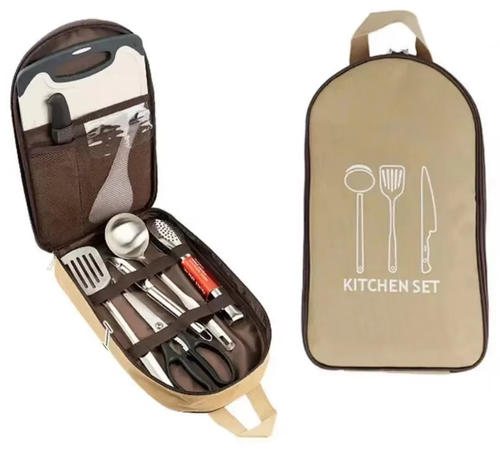 VTX-6628901 Storage Bag Portable Travel Compact Gear BBQ Camping Kitchen Cooking Utensil Set Organizer Polyester Modern