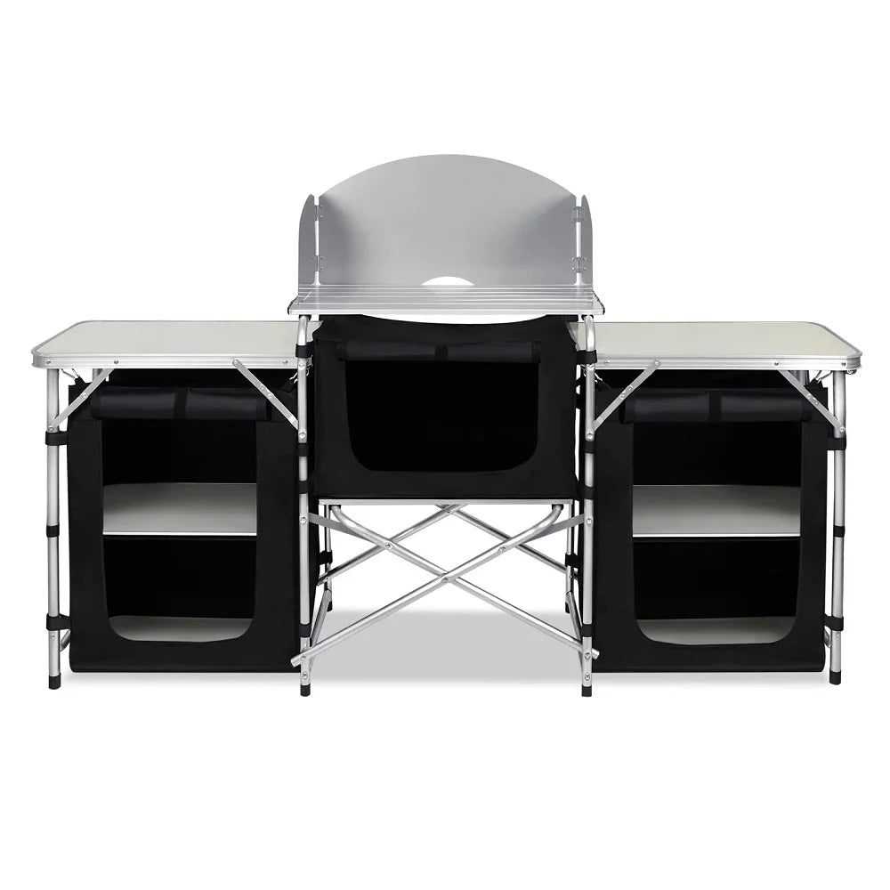 Camping Kitchen Cupboard, Aluminum Outdoor Folding Table, 175x40x111cm, Waterproof, Lightweight, Easy to Carry