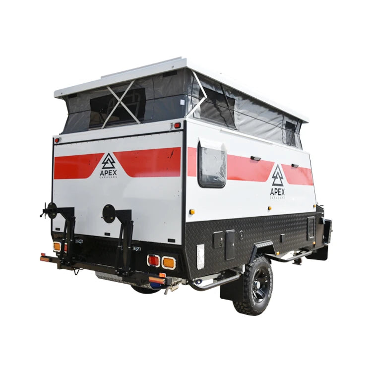 Custom Flat Bed Pop-up Slide Truck Camper, Off-road Caravan, White, 5300mm x 2250mm x 3100mm, Fiberglass Floor, Independent Suspension, 800 Max Payload