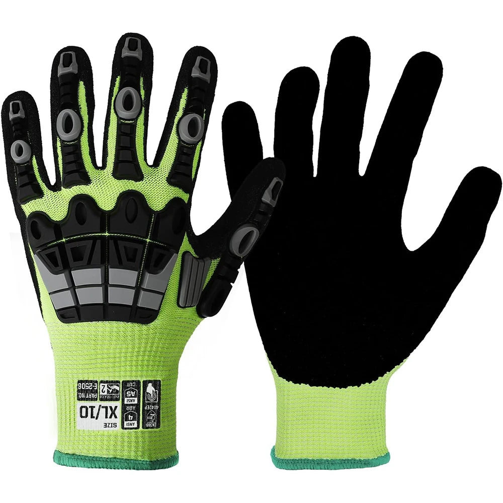 Men's Anti-Impact Safety Work Gloves, TPR Coated, Nitrile Sandy, Cut Resistant, Waterproof, Touchscreen, General Purpose